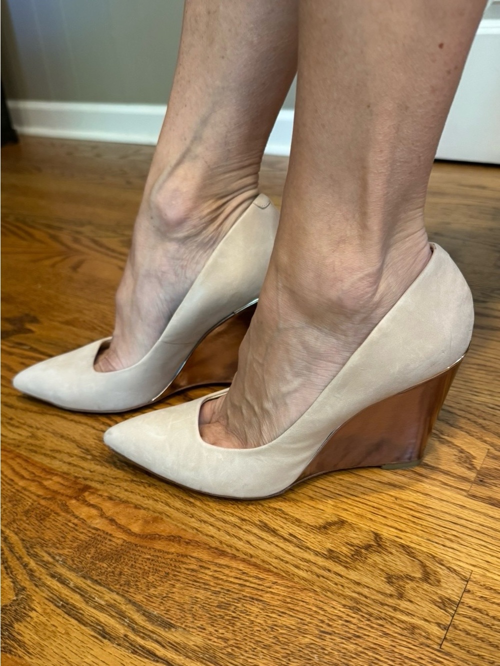 Coach Blush Tan Pointed-Toe Wedge Heel Pumps